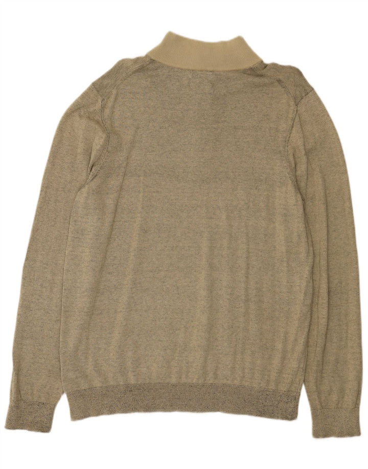 Męski sweter Calvin Klein z zamkiem błyskawicznym, średniej wielkości beżowy, bawełniany w plamki