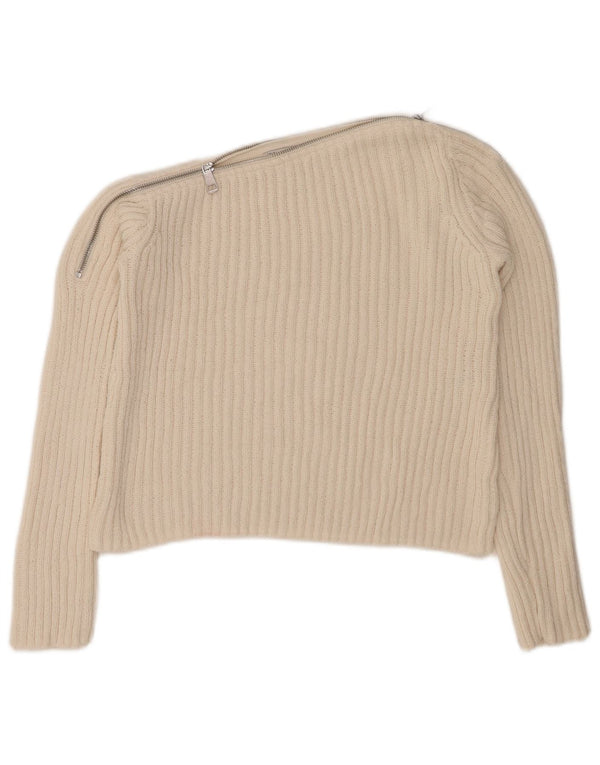 Damski sweter ZARA z dekoltem w łódkę, UK 12, średni, złamany biały poliester