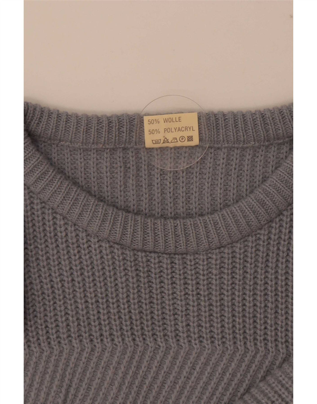 Męski sweter z okrągłym dekoltem w stylu vintage IT 50/52, duży, szary, wełniany
