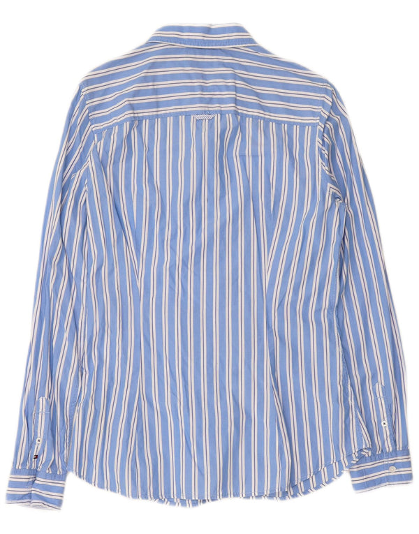 Damska koszula TOMMY HILFIGER z falbaną z przodu US 10, duża, bawełniana w niebieskie paski