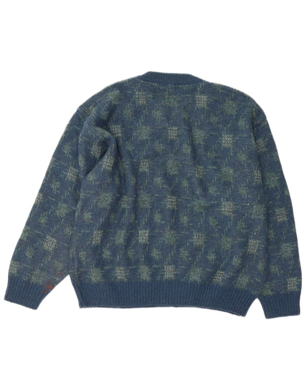Męski sweter Rodrigo z okrągłym dekoltem, duży, niebieski, geometryczny, wełna z alpaki