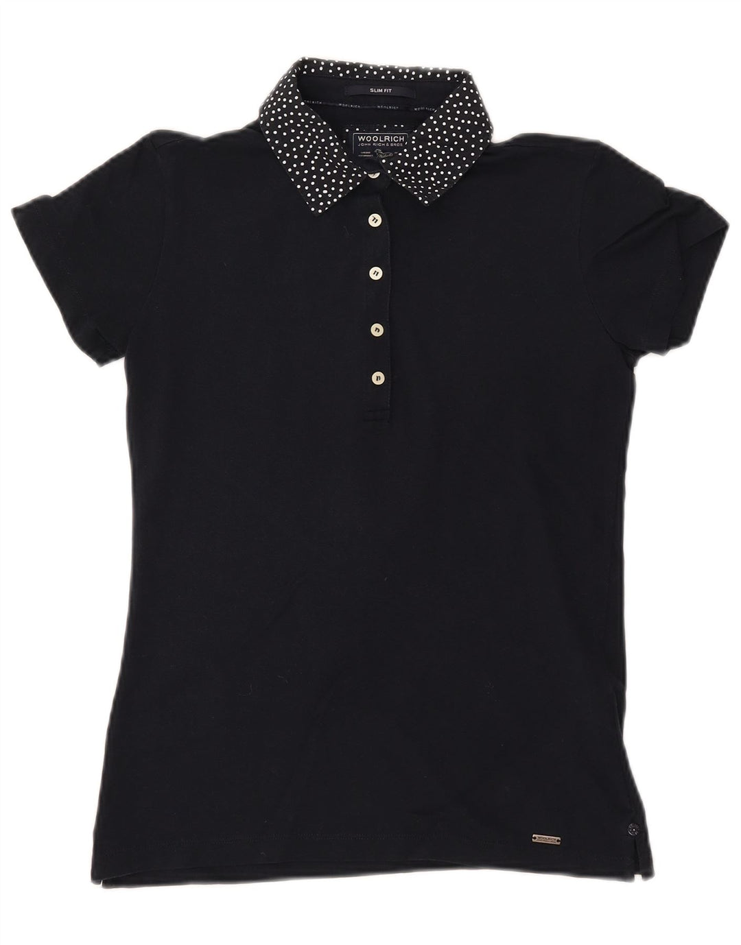 Damska koszulka polo slim fit WOOLRICH UK 12, średnia, granatowa, bawełniana w cętki