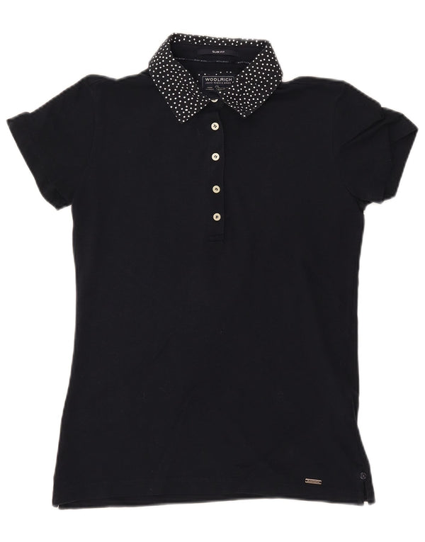 Damska koszulka polo slim fit WOOLRICH UK 12, średnia, granatowa, bawełniana w cętki