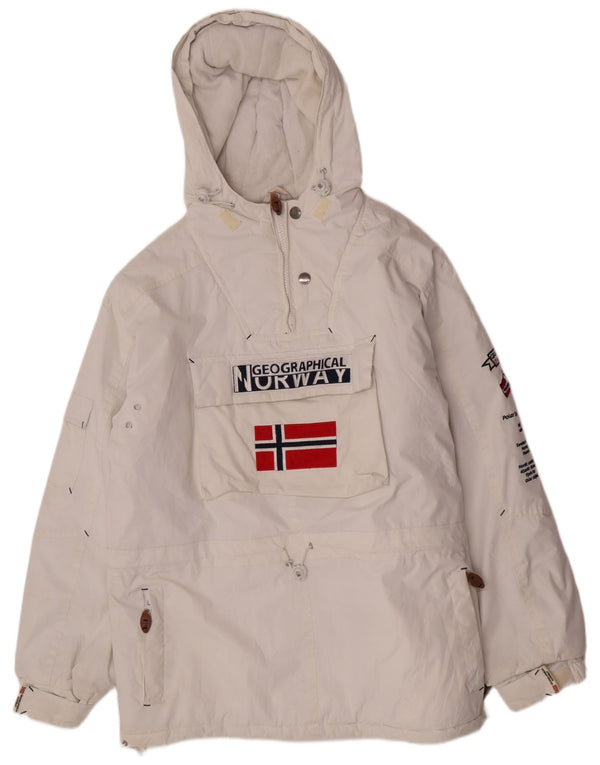 Męska kurtka Anorak z kapturem i grafiką Geographical Norwegia UK 42 XL Biała