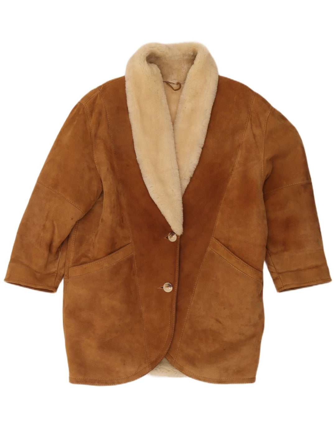 Vintage damski oversize'owy płaszcz z owczej skóry IT 44 Średni brązowy Shearling