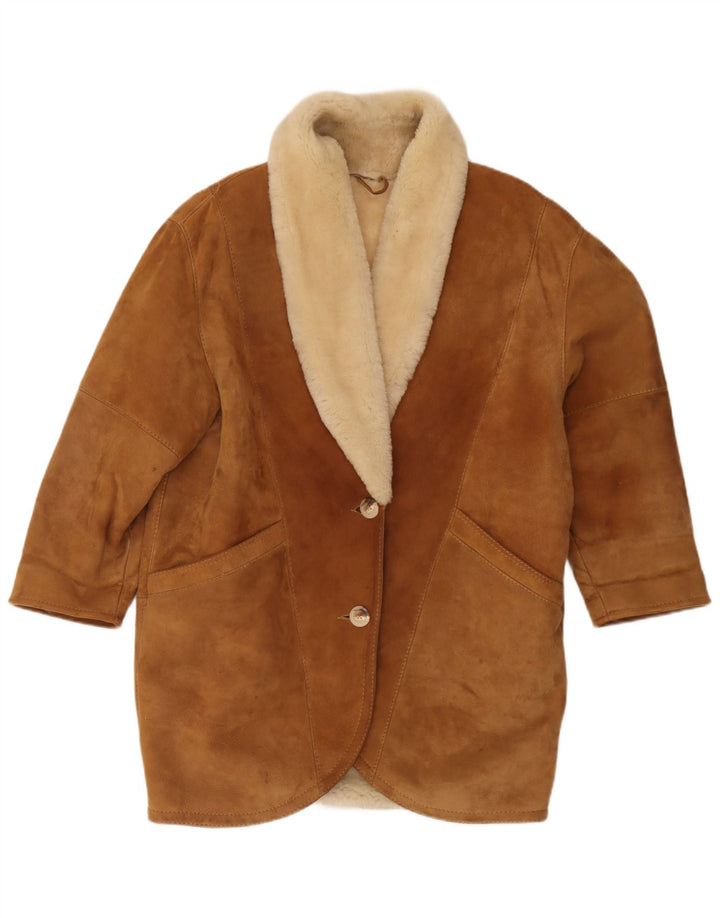 Vintage damski oversize'owy płaszcz z owczej skóry IT 44 Średni brązowy Shearling