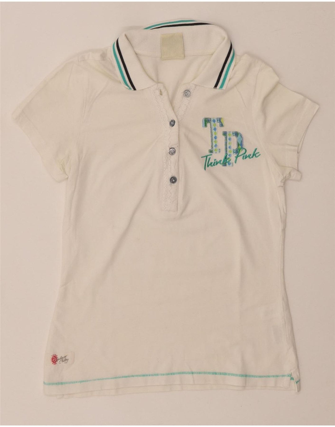 Damska graficzna koszulka polo THINK PINK UK 8, mała, biała, bawełniana
