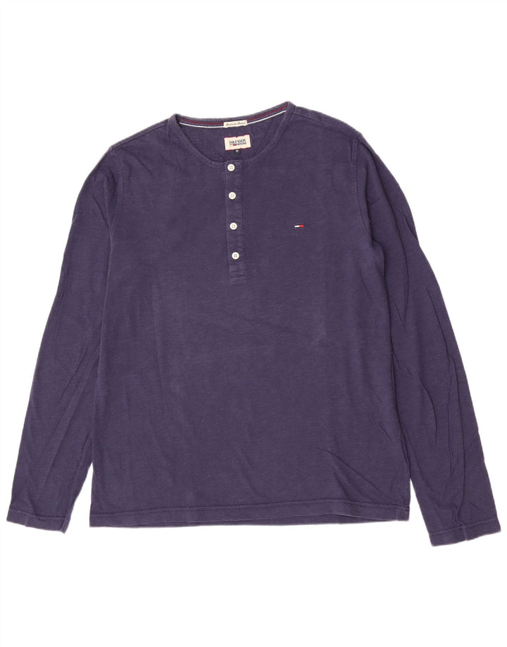 Tommy Hilfiger Męski top Henley z długim rękawem, średni granatowy, bawełniany