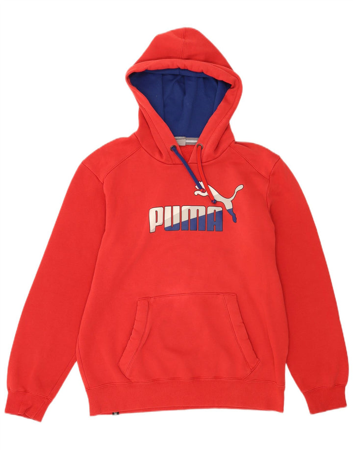 Męski sweter z kapturem Puma z grafiką, średnio czerwony, bawełniany