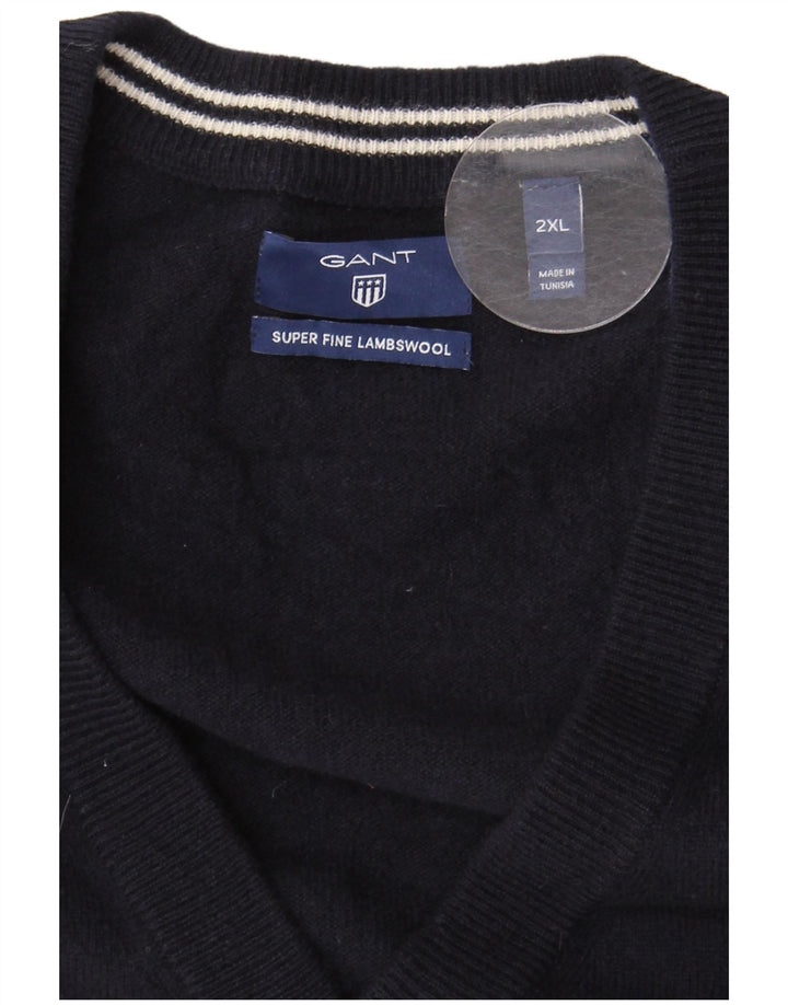 Męski sweter rozpinany bez rękawów Gant 2XL granatowy z owczej wełny