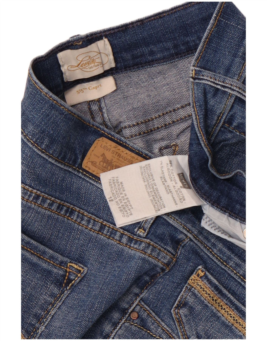 Damskie dżinsy Levi's 515 Capri US 12 duże W34 L18 Niebieska bawełna