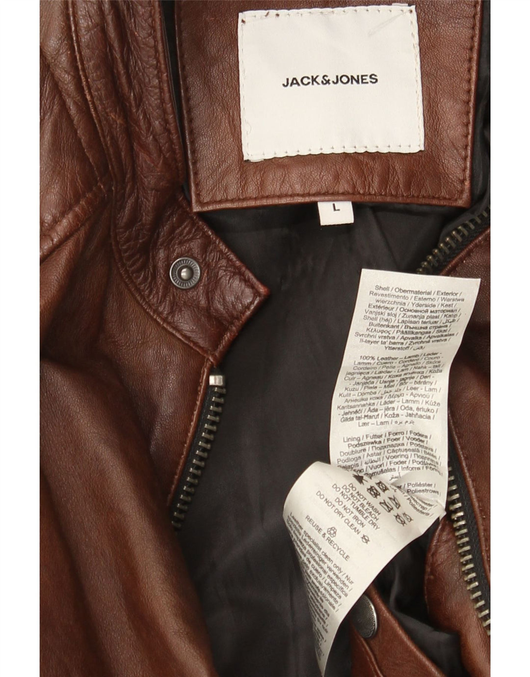 Męska skórzana kurtka motocyklowa Jack & Jones UK 40, duża brązowa skóra