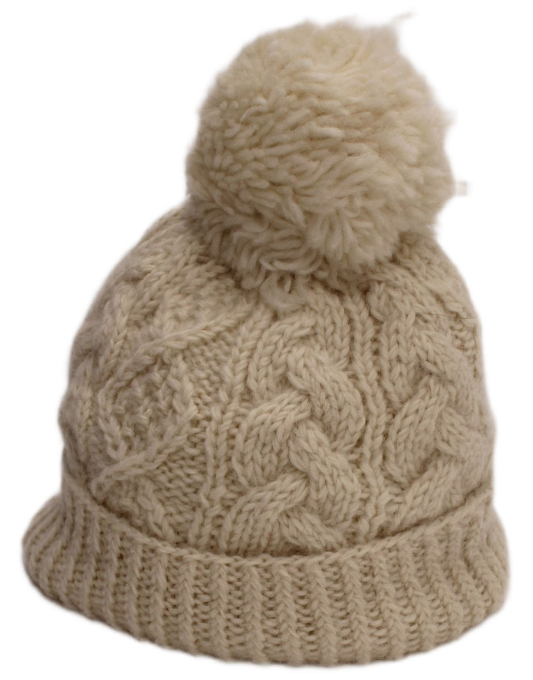 Aran Sweater Market Damska dzianinowa czapka Bobble, duża, złamanej białej wełny
