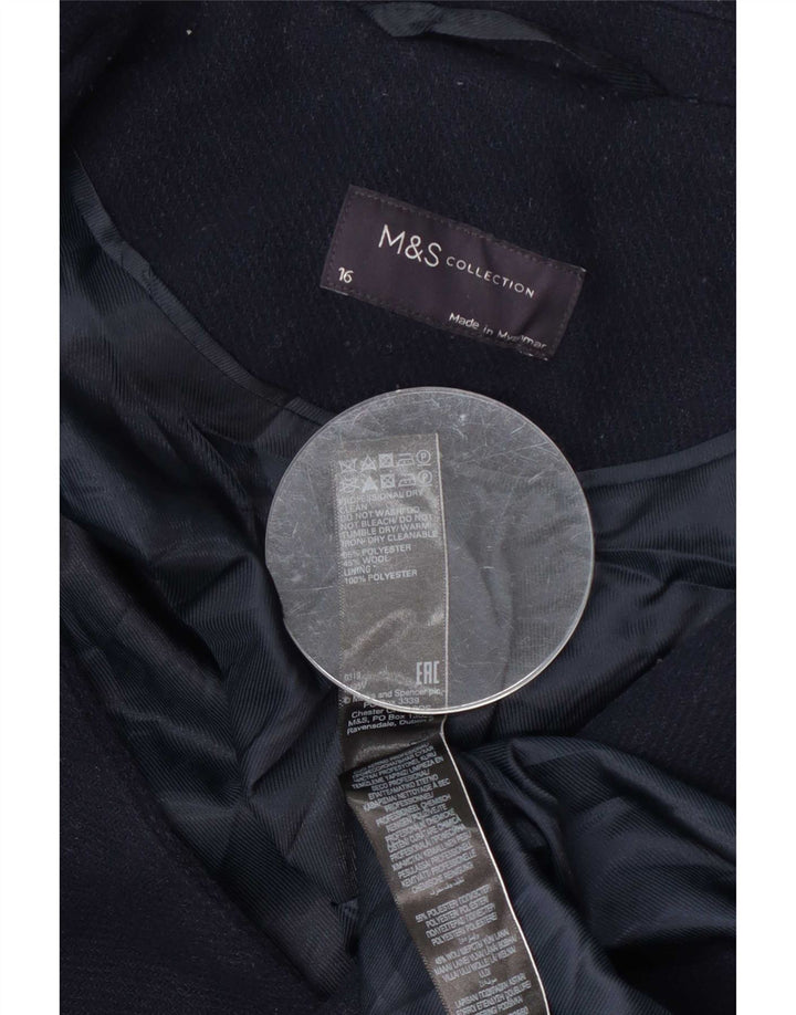 Dwurzędowy płaszcz damski Marks & Spencer UK 16, duży, granatowy, poliester