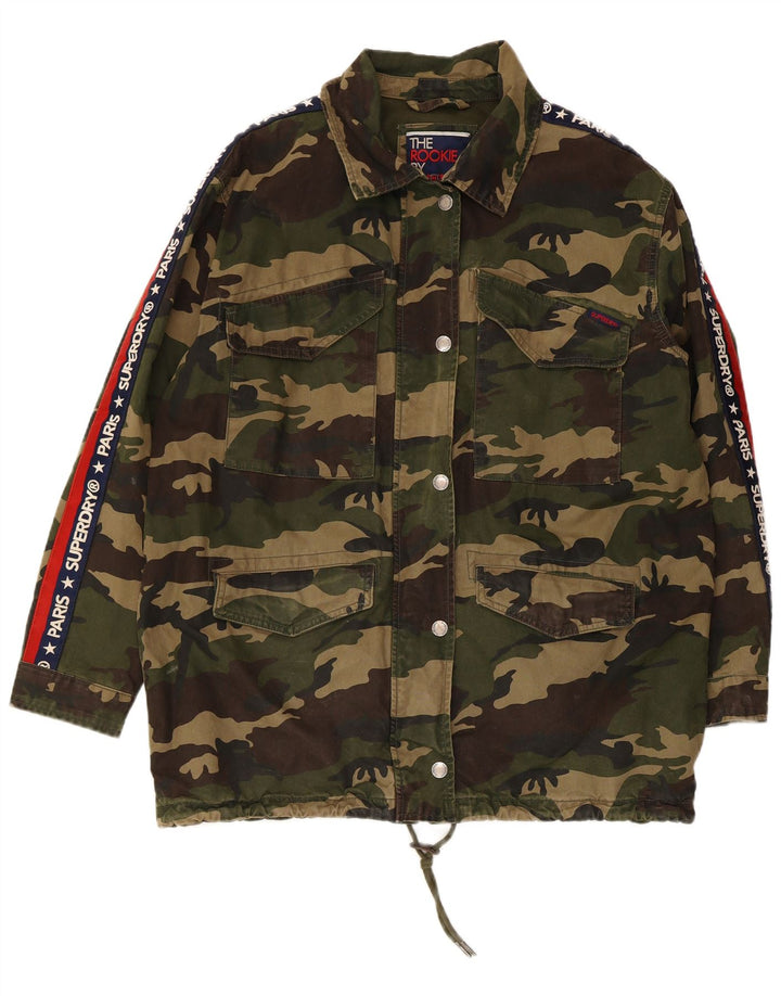 Damska kurtka wojskowa Superdry z grafiką UK 12, średni kamuflaż khaki