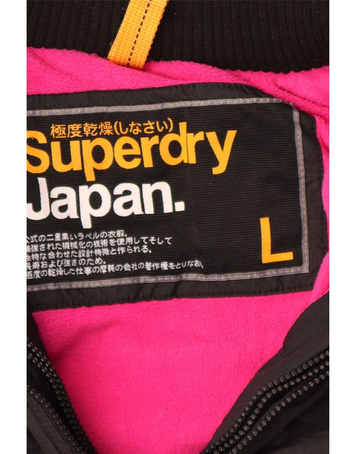 Damska kurtka wiatrówka z kapturem Superdry UK 16, duża, czarna nylonowa
