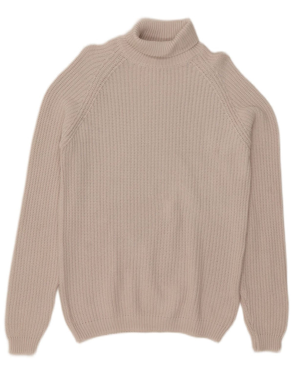 Zara Mens Roll Neck Jumper Sweater Medium Beige Cotton