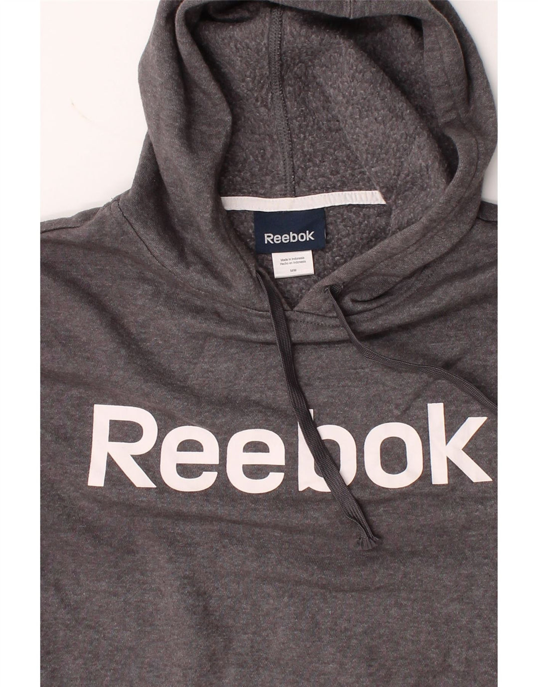 REEBOK Mens Graphic Hoodie Jumper Medium Grey Cotton Vintage Reebok and Second-Hand Reebok from Messina Hembry 