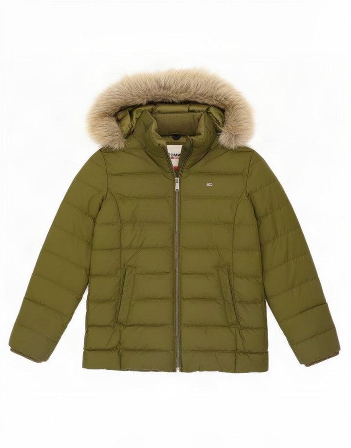 Damska ocieplana kurtka z kapturem Tommy Hilfiger UK 10, mała, khaki, poliester