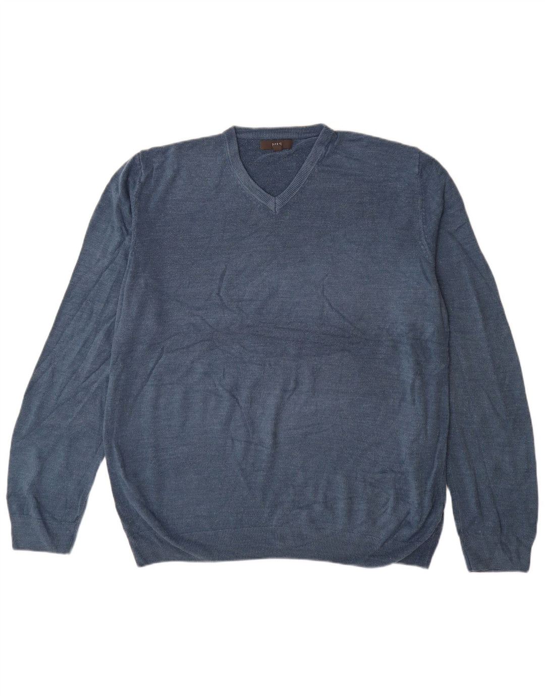 Marks & Spencer Męski sweter z dekoltem w kształcie litery V, 3XL, niebieski akryl