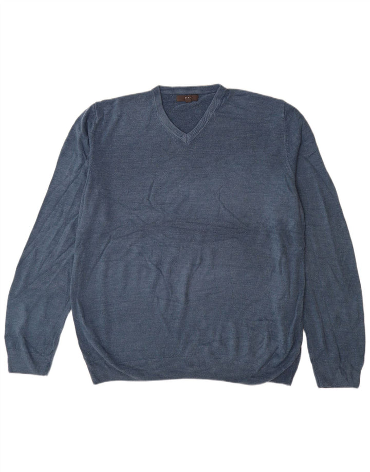 Marks & Spencer Męski sweter z dekoltem w kształcie litery V, 3XL, niebieski akryl