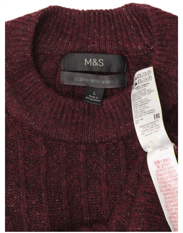 Marks & Spencer Męski sweter z okrągłym dekoltem, duży, bordowy, nakrapiany