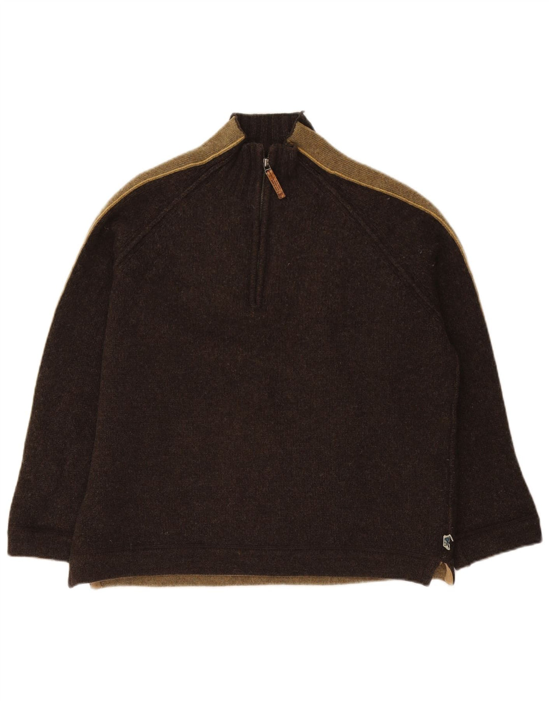 Męski sweter z zamkiem błyskawicznym Fat Face XL, brązowa wełna z blokami kolorów