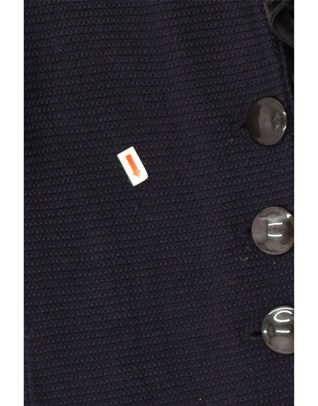 ARMANI Damski sweter rozpinany z falbaną z przodu IT 42 Średni granat