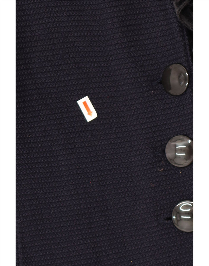 ARMANI Damski sweter rozpinany z falbaną z przodu IT 42 Średni granat