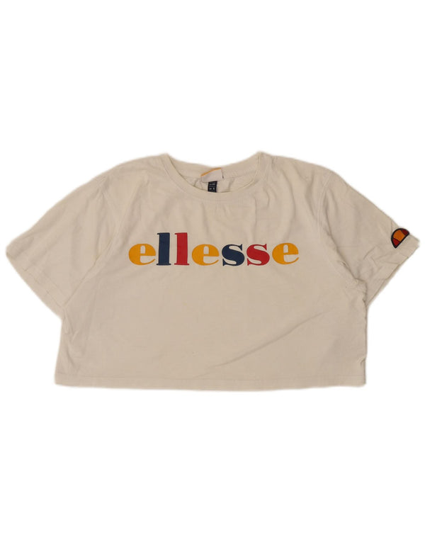 Damska koszulka Ellesse Crop Graphic Top UK 12 Średnia biała bawełna