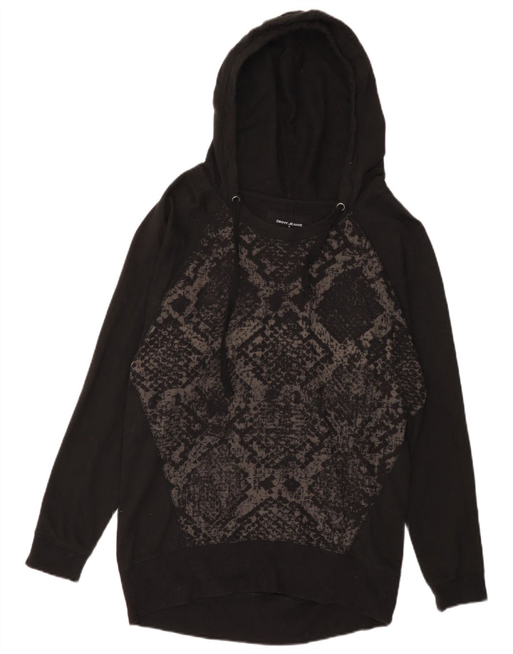 Damska bluza z kapturem Dkny UK 14, średnia czarna, geometryczna bawełna