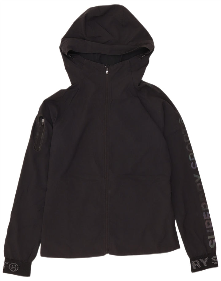 Damska kurtka wiatrówka z kapturem Superdry UK 8, mała, czarna, z poliestru