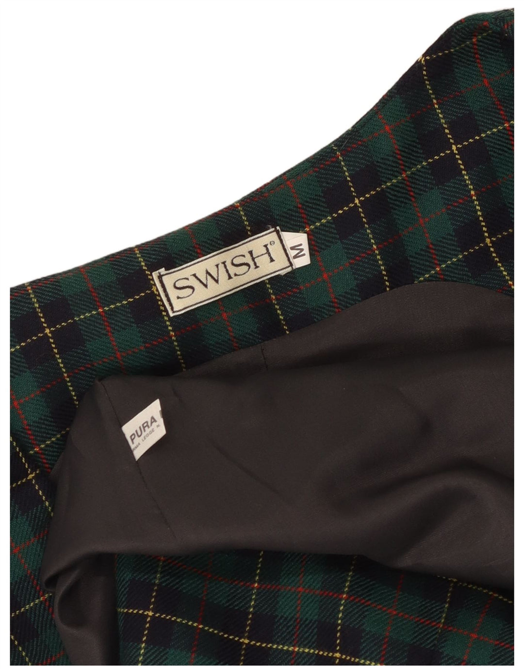 Damska sukienka fartuszek Swish UK 12, wełniana w średnią zieloną kratkę