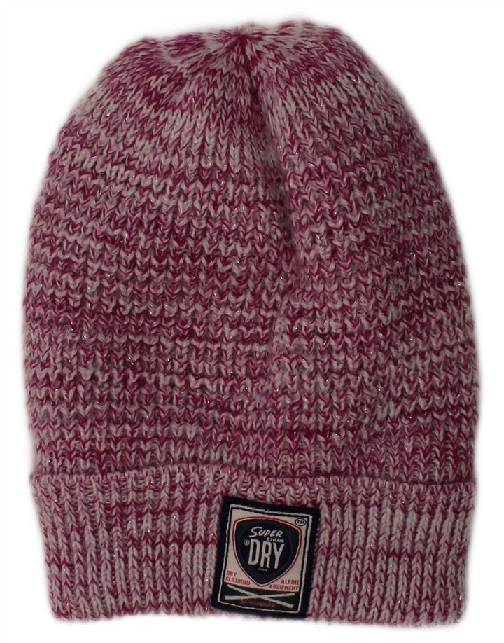 SUPERDRY Womens Knit Beanie Hat One Size Pink Flecked Polyester Winter