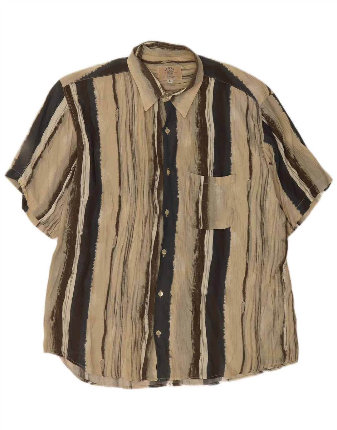 Koszula męska z krótkim rękawem w stylu vintage, duża, beżowa, wiskozowa w paski
