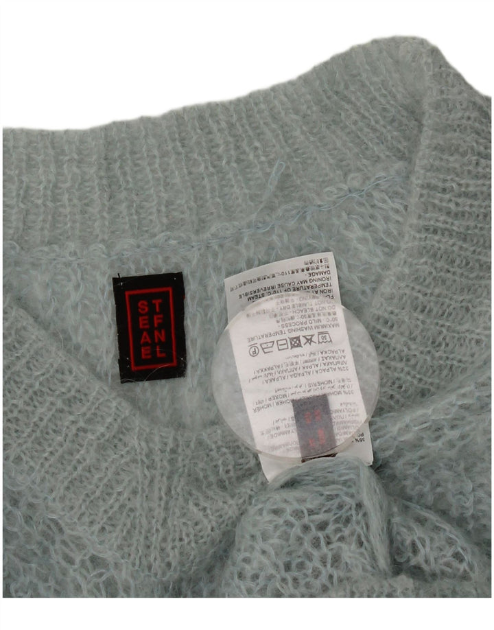 Damski sweter oversize Stefanel z dekoltem w kształcie litery V, UK 6 XS, niebieski poliamid