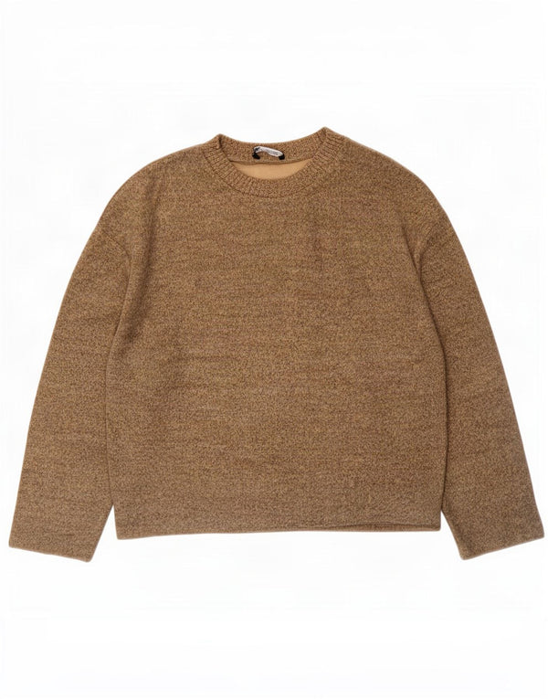 Damski sweter oversize Zara z okrągłym dekoltem UK 10, mały, brązowy, bawełniany