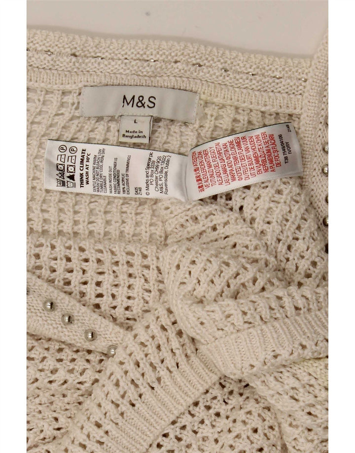 Marks & Spencer Damski szydełkowy top na ramiączkach UK 14, duży, złamany biały akryl
