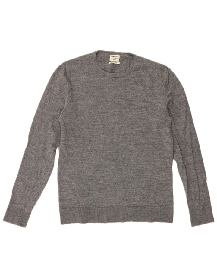 Męski sweter z okrągłym dekoltem Jack & Jones, średnioszary, wełniany