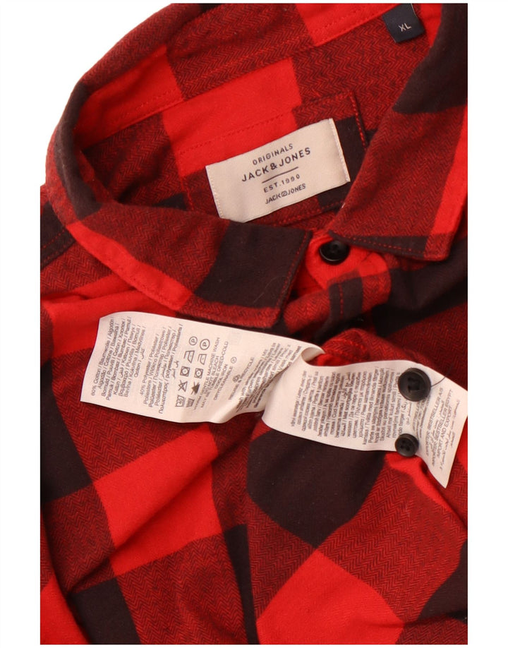 Męska koszula flanelowa Jack & Jones XL, czerwona bawełniana kratka