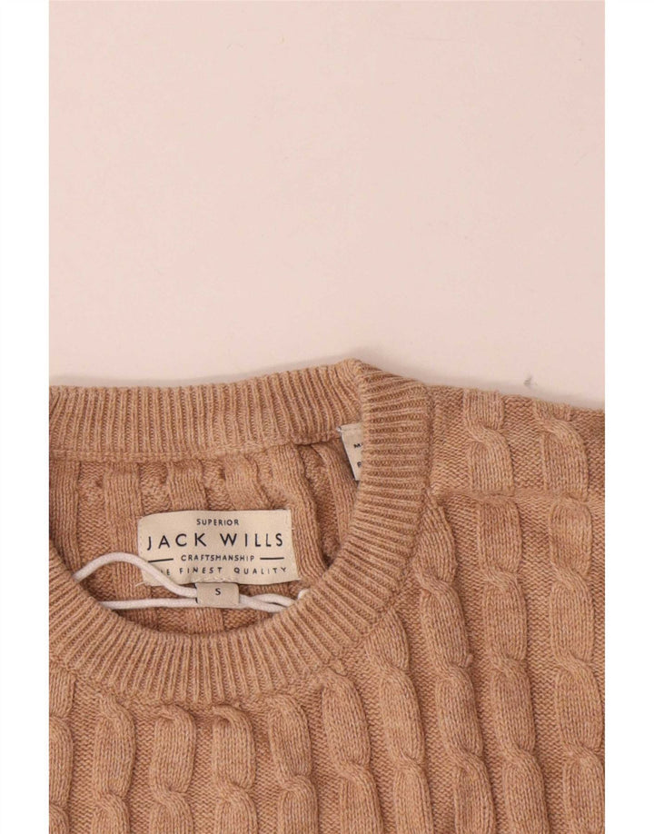 Jack Wills Męski sweter z okrągłym dekoltem, mały, beżowy, bawełniany