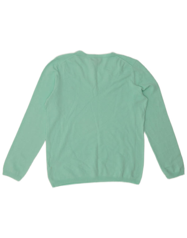 TOMMY HILFIGER Damski sweter z dekoltem w kształcie litery V, UK 14, duży, turkusowy, bawełniany