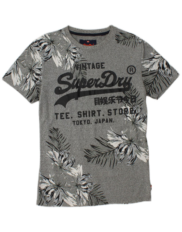 SUPERDRY Męski T-shirt z grafiką, mały, szary, z bawełny w kwiaty