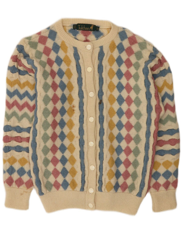 Damski sweter rozpinany Tulchan, jeden rozmiar, beżowy Argyle/diamentowa nowa wełna