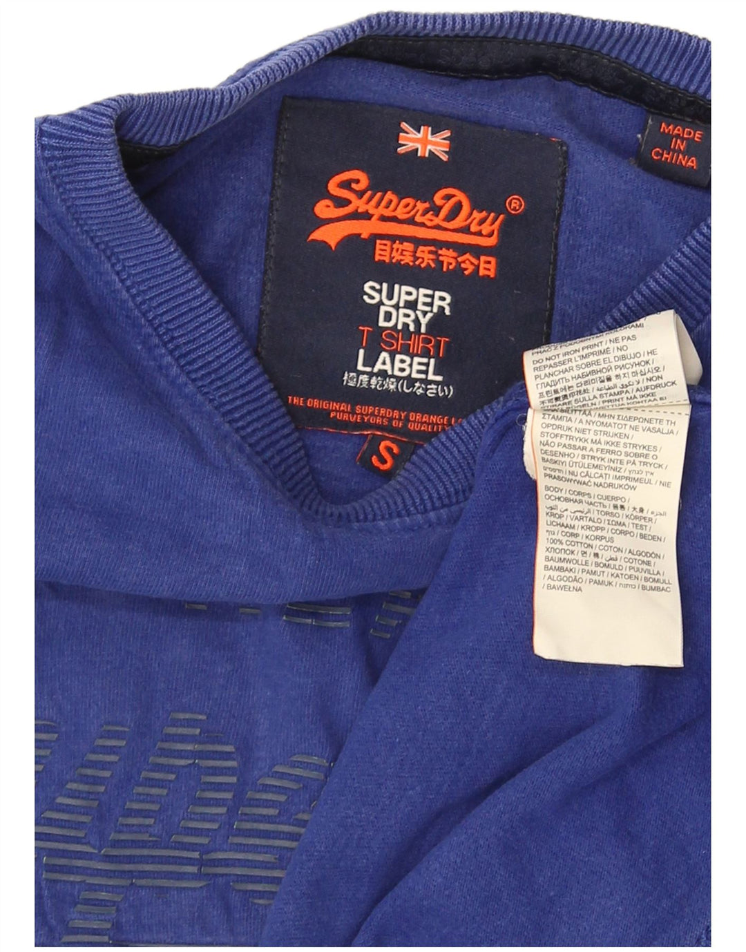 Męski T-shirt z grafiką Superdry, mały, niebieski, bawełniany
