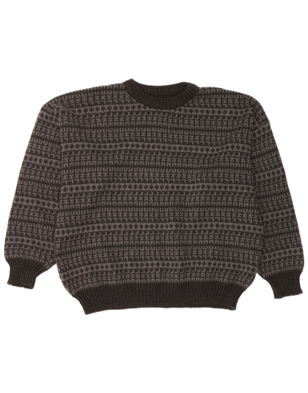Vintage męski sweter z wycięciem pod szyją, duży czarny geometryczny
