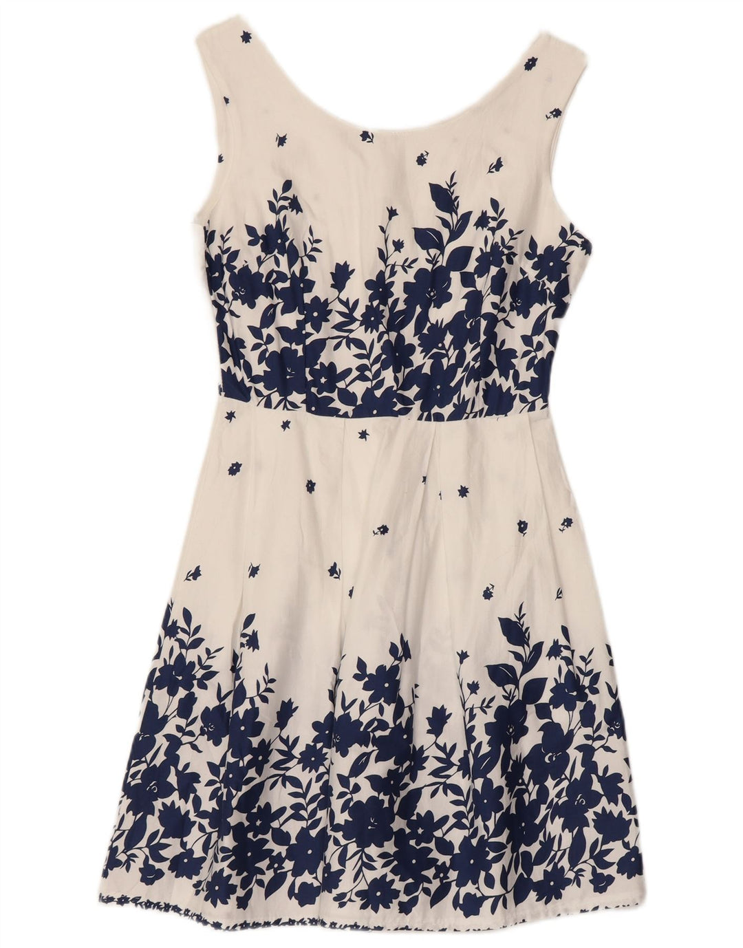 VINTAGE Damska sukienka o linii A bez rękawów UK 8 Mała biała bawełniana w kwiaty