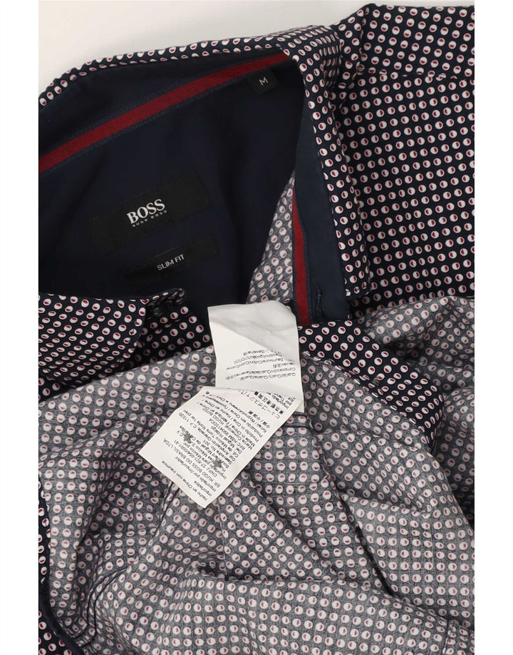 Koszula męska Hugo Boss Slim Fit, średnia, granatowa, bawełniana w cętki