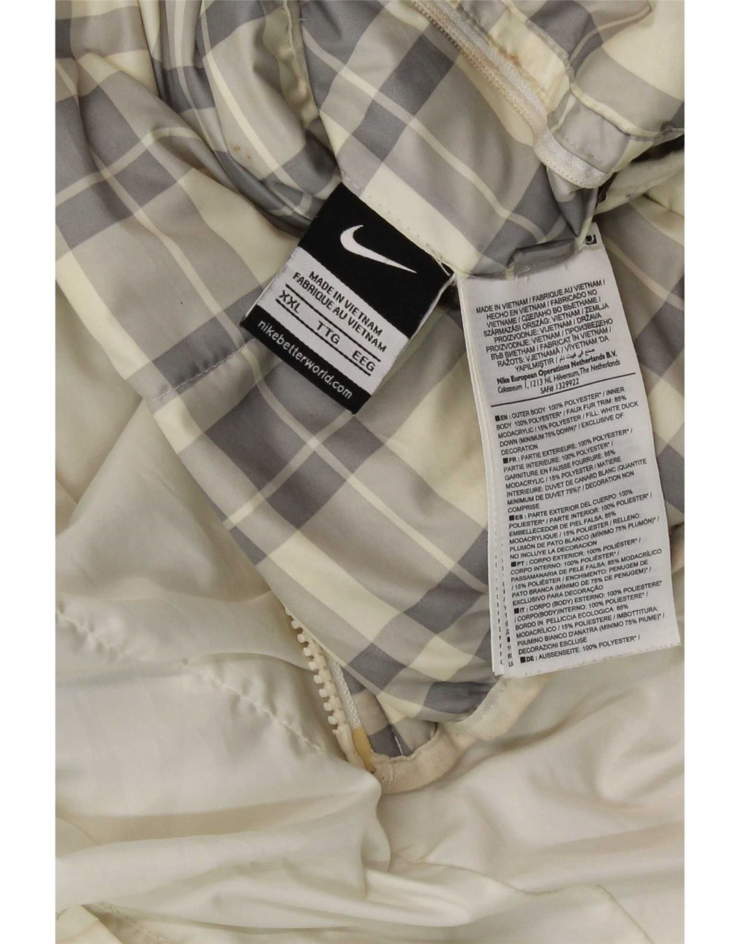 Męska dwustronna wyściełana kurtka z kapturem Nike UK 44 2XL Biały poliester w kratkę