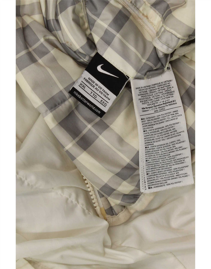 Męska dwustronna wyściełana kurtka z kapturem Nike UK 44 2XL Biały poliester w kratkę